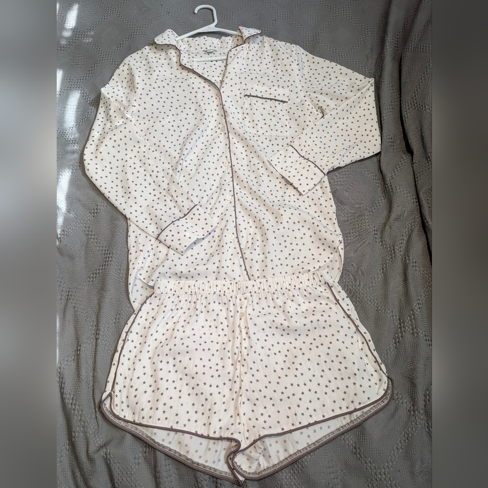 Aerie Starry Night Pajama Set - Cream and Brown